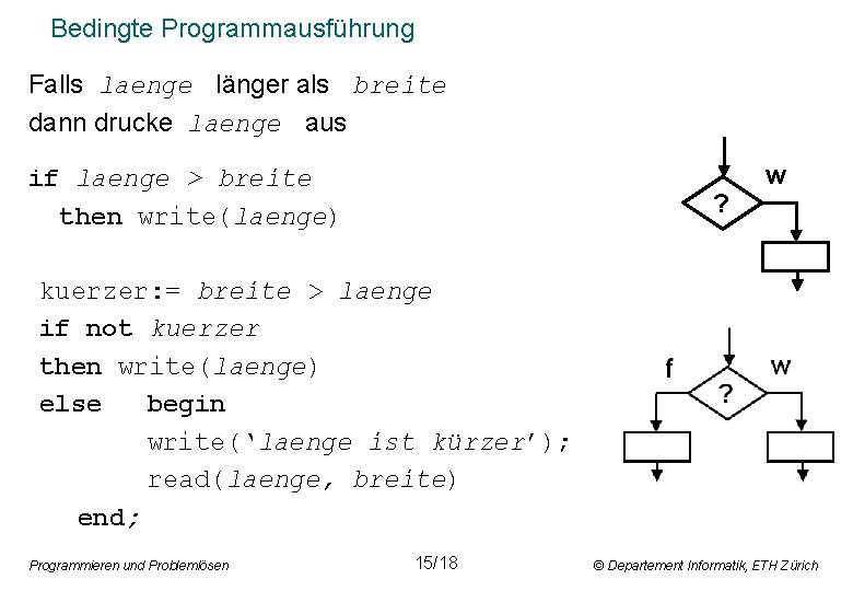 Bedingte Programmausführung Falls laenge länger als breite dann drucke laenge aus if laenge >