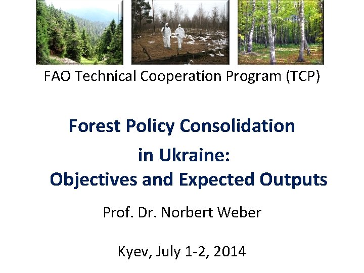 FAO Technical Cooperation Program (TCP) Forest Policy Consolidation in Ukraine: Objectives and Expected Outputs