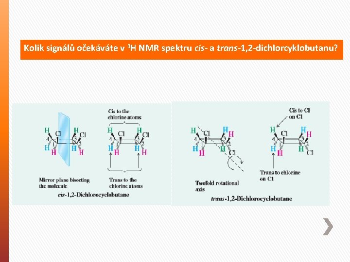 Kolik signálů očekáváte v 1 H NMR spektru cis- a trans-1, 2 -dichlorcyklobutanu? 