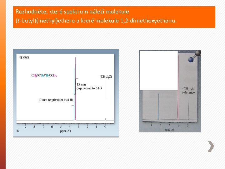 Rozhodněte, které spektrum náleží molekule (t-butyl)(methyl)etheru a které molekule 1, 2 -dimethoxyethanu. 