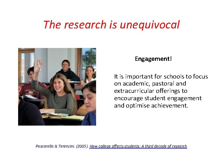 The research is unequivocal Engagement! It is important for schools to focus on academic,