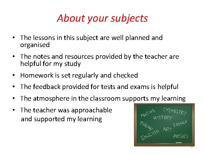 About your subjects • The lessons in this subject are well planned and organised