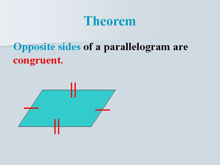Theorem Opposite sides of a parallelogram are congruent. 