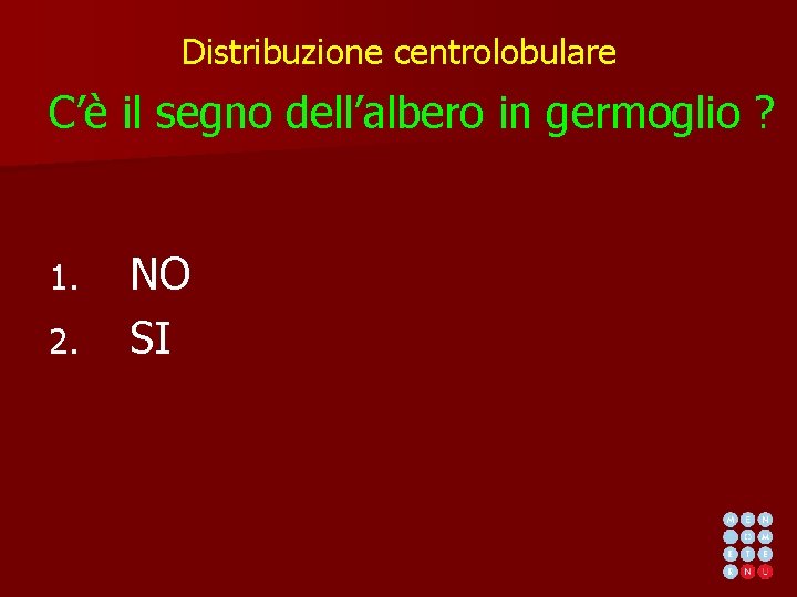 Distribuzione centrolobulare C’è il segno dell’albero in germoglio ? 1. 2. NO SI 