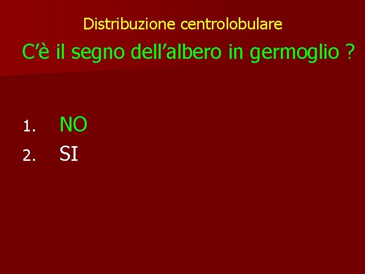 Distribuzione centrolobulare C’è il segno dell’albero in germoglio ? 1. 2. NO SI 