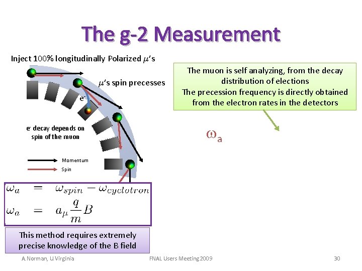 The g-2 Measurement Inject 100% longitudinally Polarized ¹’s spin precesses ee- decay depends on