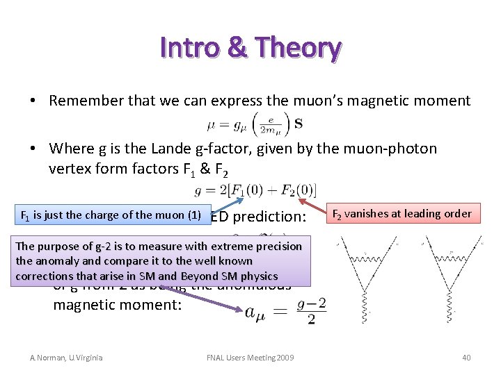 Intro & Theory • Remember that we can express the muon’s magnetic moment •