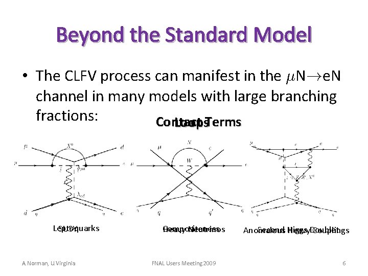 Beyond the Standard Model • The CLFV process can manifest in the ¹N!e. N