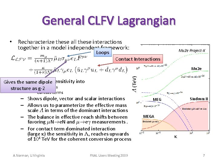 General CLFV Lagrangian • Recharacterize these all these interactions together in a model independent