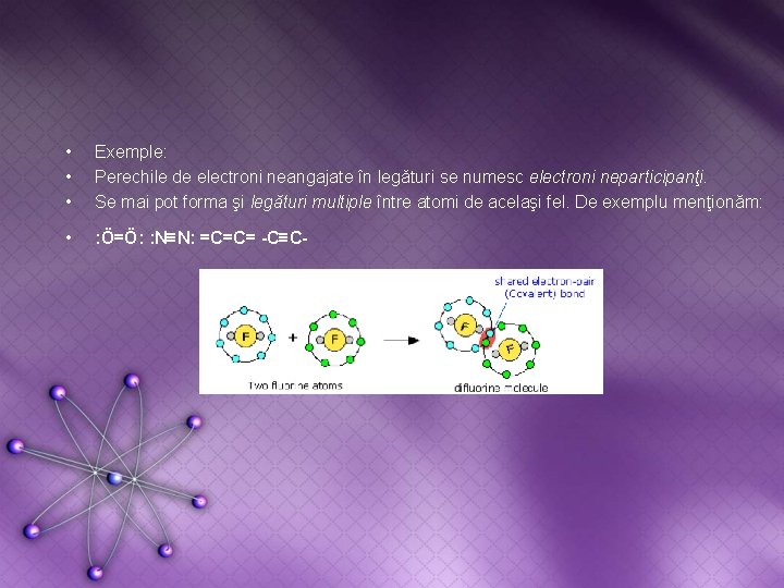  • • • Exemple: Perechile de electroni neangajate în legǎturi se numesc electroni