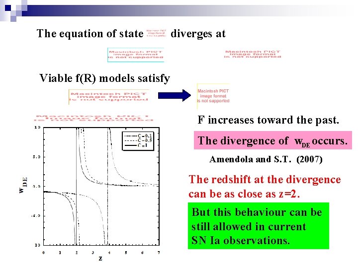 The equation of state diverges at Viable f(R) models satisfy F increases toward the