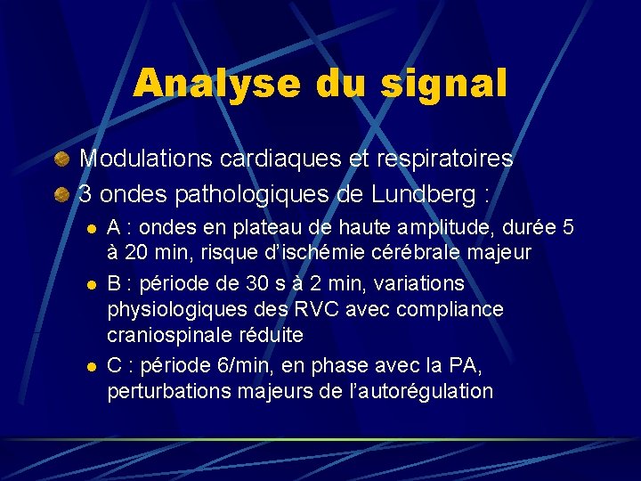 Analyse du signal Modulations cardiaques et respiratoires 3 ondes pathologiques de Lundberg : l