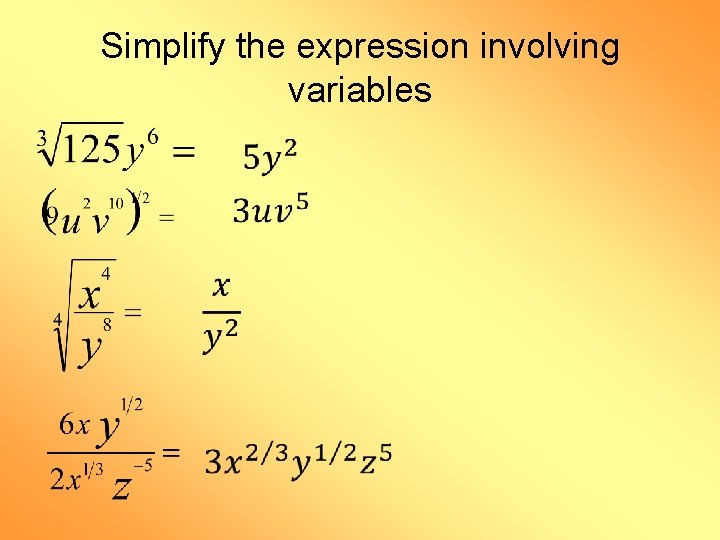 Simplify the expression involving variables 