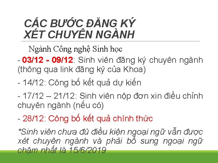 CÁC BƯỚC ĐĂNG KÝ XÉT CHUYÊN NGÀNH Ngành Công nghệ Sinh học - 03/12