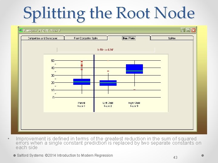 Splitting the Root Node • Improvement is defined in terms of the greatest reduction