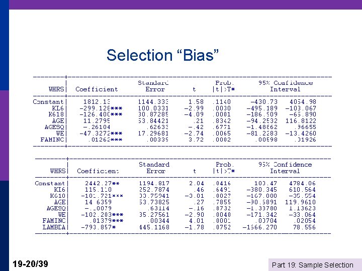 Selection “Bias” 19 -20/39 Part 19: Sample Selection 