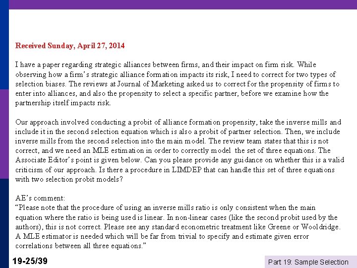 Received Sunday, April 27, 2014 I have a paper regarding strategic alliances between firms,