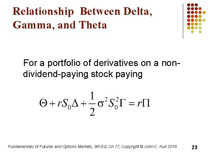 Relationship Between Delta, Gamma, and Theta For a portfolio of derivatives on a nondividend-paying