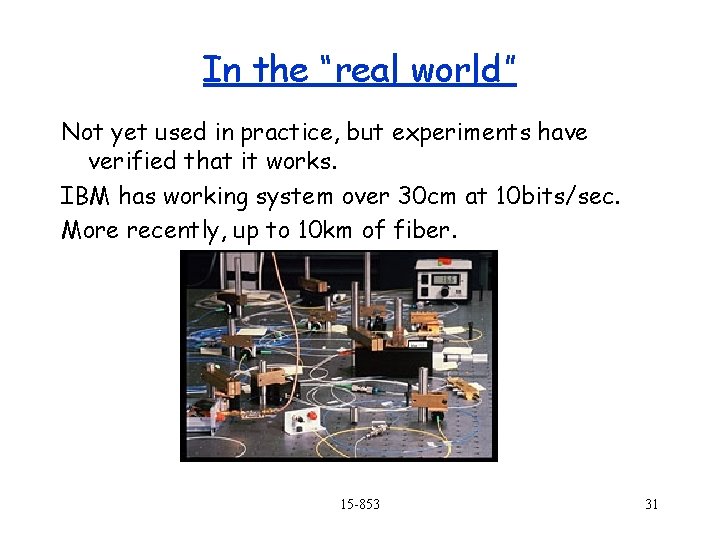 In the “real world” Not yet used in practice, but experiments have verified that