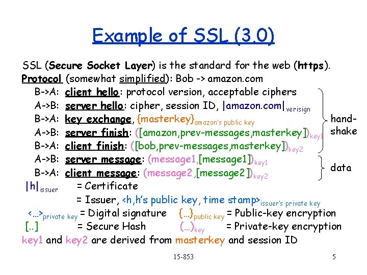 Example of SSL (3. 0) SSL (Secure Socket Layer) is the standard for the