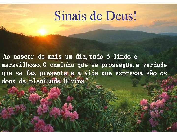 Sinais de Deus! “ Sinais de Deus!! Ao nascer de mais um dia, tudo