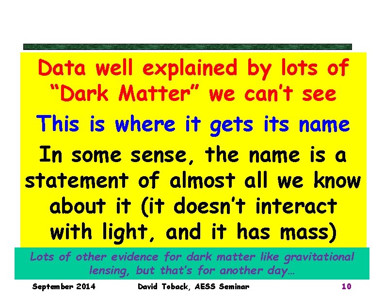 Data well explained by lots of “Dark Matter” we can’t see This is where Data well explained by lots of “Dark Matter” we can’t see This is where