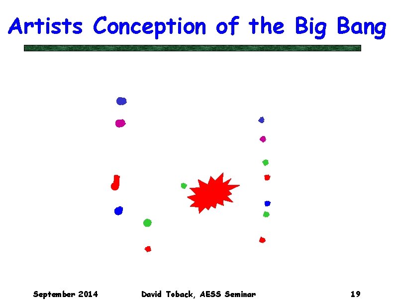 Artists Conception of the Big Bang September 2014 David Toback, AESS Seminar 19 Artists Conception of the Big Bang September 2014 David Toback, AESS Seminar 19