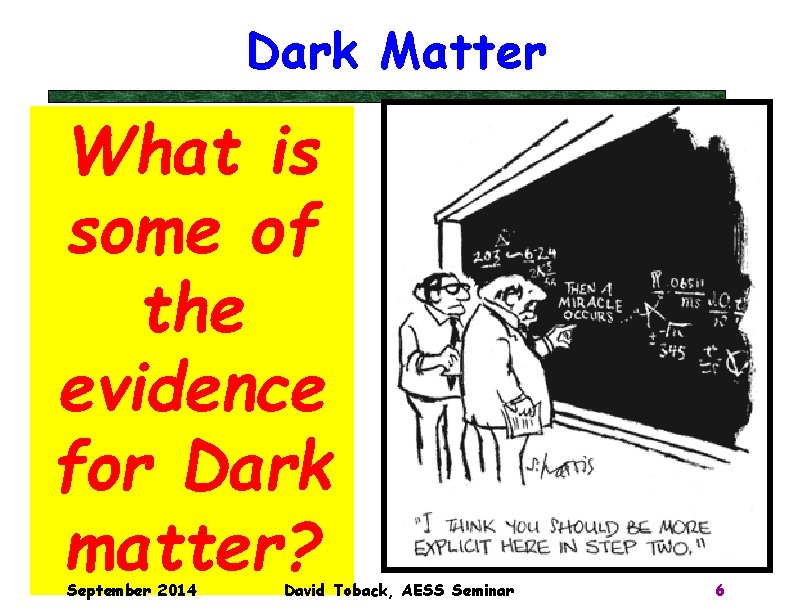 Dark Matter What is some of the evidence for Dark matter? September 2014 David Dark Matter What is some of the evidence for Dark matter? September 2014 David