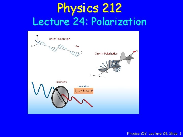 Physics 212 Lecture 24: Polarization Physics 212 Lecture 24, Slide 1 