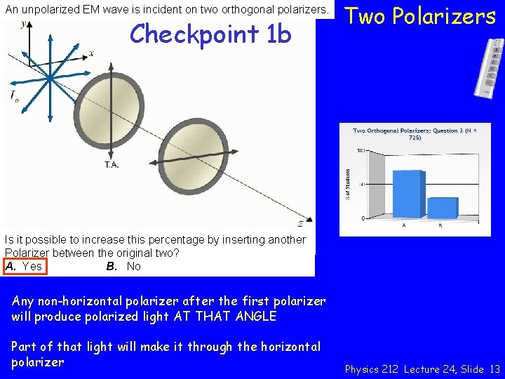 An unpolarized EM wave is incident on two orthogonal polarizers. Checkpoint 1 b Two