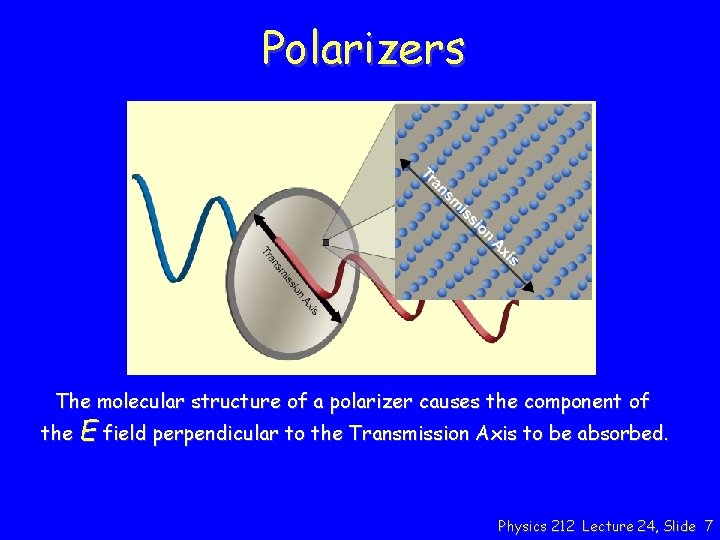 Polarizers The molecular structure of a polarizer causes the component of the E field