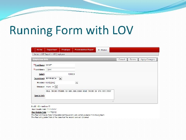 Running Form with LOV 