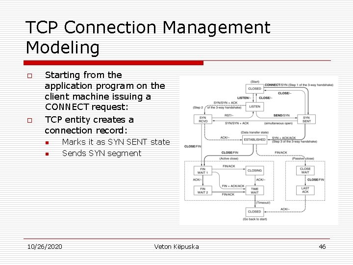 TCP Connection Management Modeling o o Starting from the application program on the client