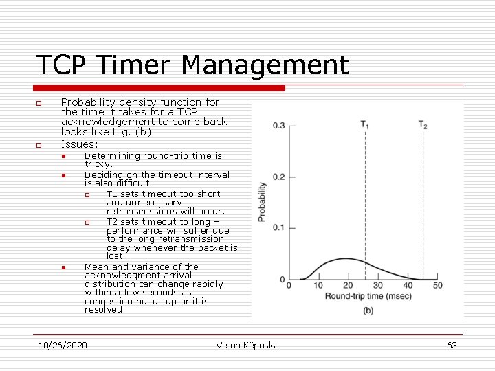 TCP Timer Management o o Probability density function for the time it takes for