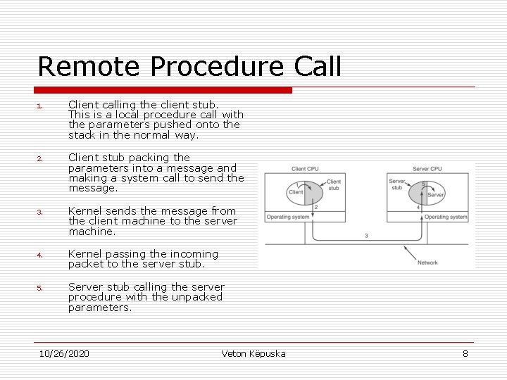 Remote Procedure Call 1. Client calling the client stub. This is a local procedure
