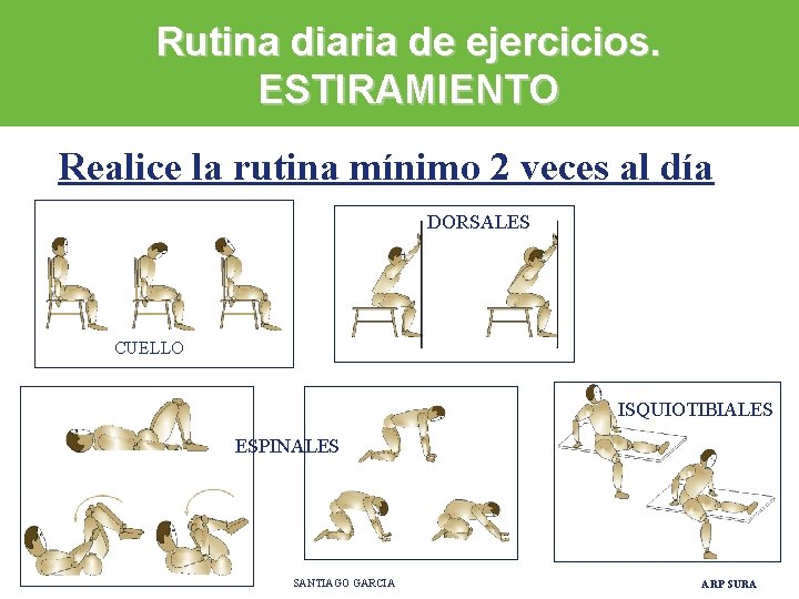 Rutina diaria de ejercicios. ESTIRAMIENTO Realice la rutina mínimo 2 veces al día DORSALES