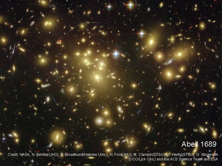 Abell 1689 Credit: NASA, N. Benitez(JHU), T. Broadhurst(Hebrew Univ. ), H. Ford(JHU), M. Clampin(STSc.