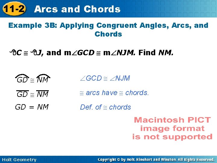 11 -2 Arcs and Chords Example 3 B: Applying Congruent Angles, Arcs, and Chords