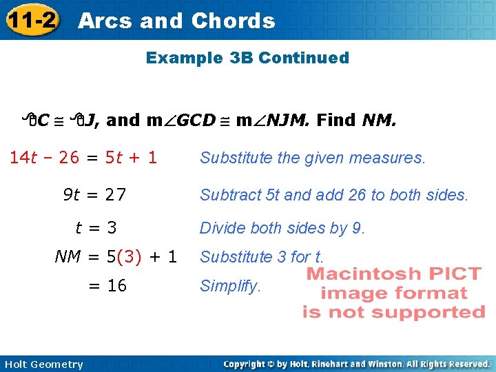 11 -2 Arcs and Chords Example 3 B Continued C J, and m GCD