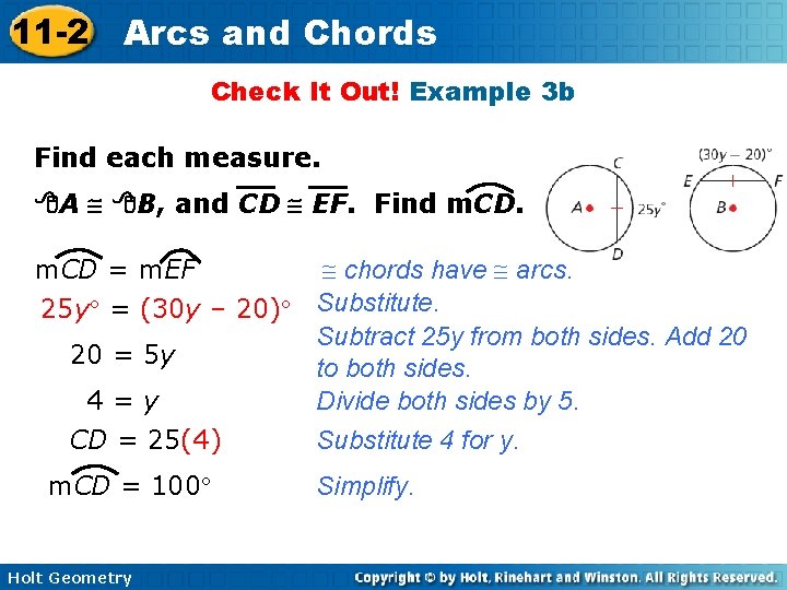 11 -2 Arcs and Chords Check It Out! Example 3 b Find each measure.