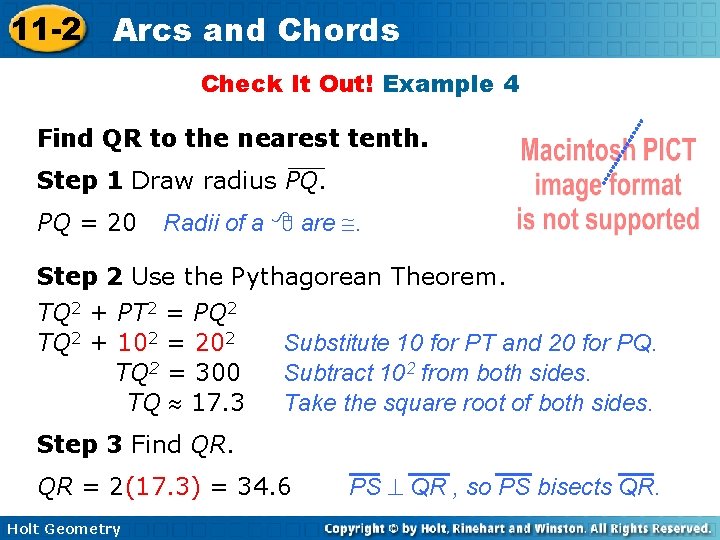 11 -2 Arcs and Chords Check It Out! Example 4 Find QR to the
