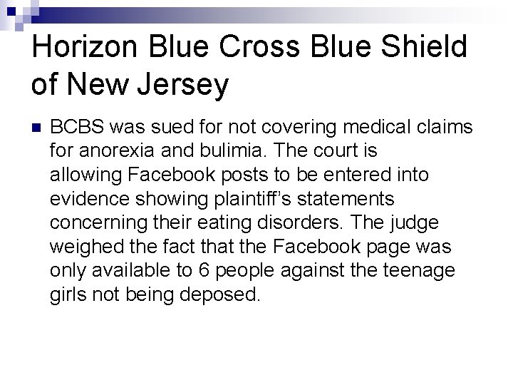 Horizon Blue Cross Blue Shield of New Jersey n BCBS was sued for not