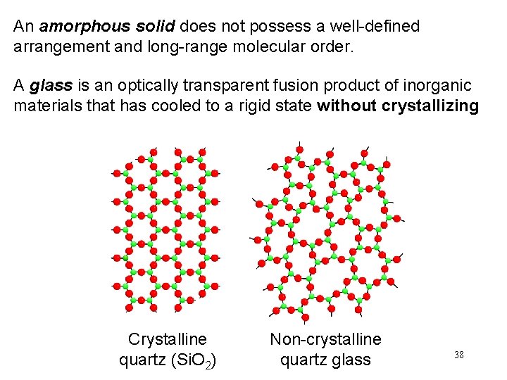 An amorphous solid does not possess a well-defined arrangement and long-range molecular order. A