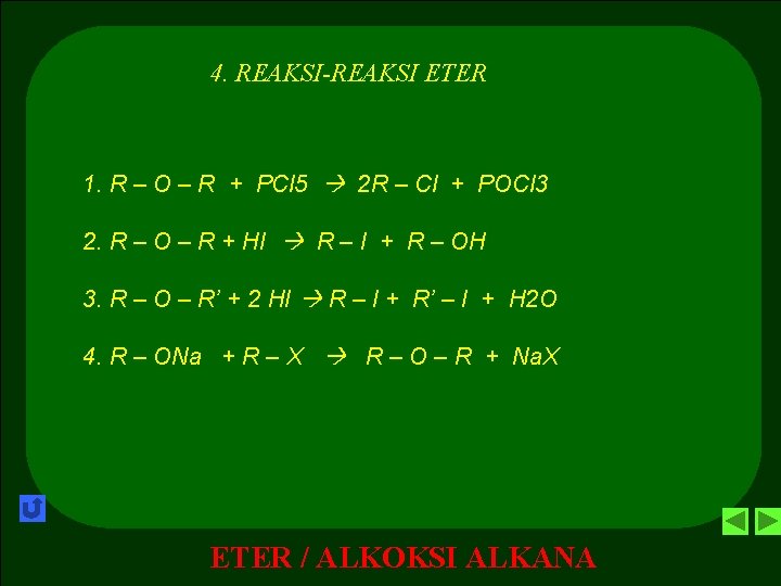4. REAKSI-REAKSI ETER 1. R – O – R + PCl 5 2 R
