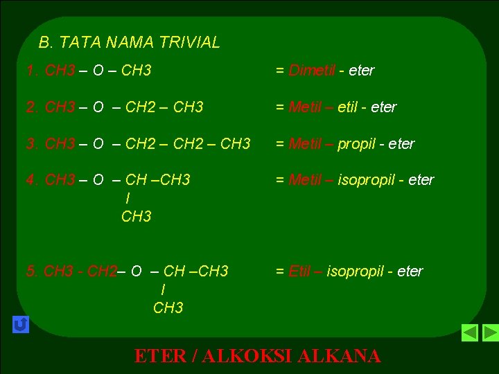 B. TATA NAMA TRIVIAL 1. CH 3 – O – CH 3 = Dimetil