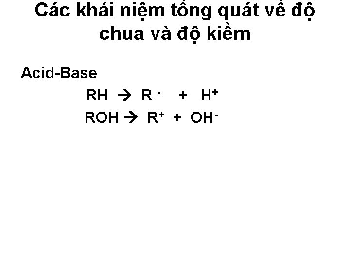 Các khái niệm tổng quát về độ chua và độ kiềm Acid-Base RH R