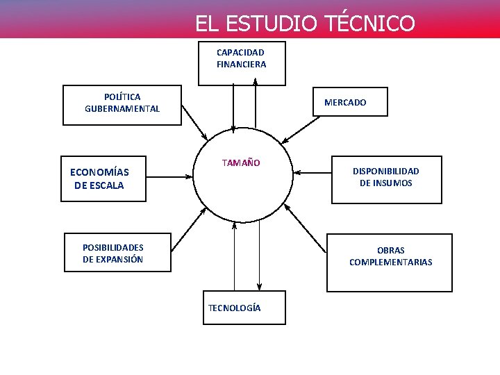 EL ESTUDIO TÉCNICO CAPACIDAD FINANCIERA POLÍTICA GUBERNAMENTAL ECONOMÍAS DE ESCALA MERCADO TAMAÑO POSIBILIDADES DE