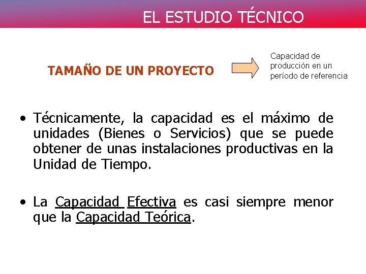 EL ESTUDIO TÉCNICO TAMAÑO DE UN PROYECTO Capacidad de producción en un período de