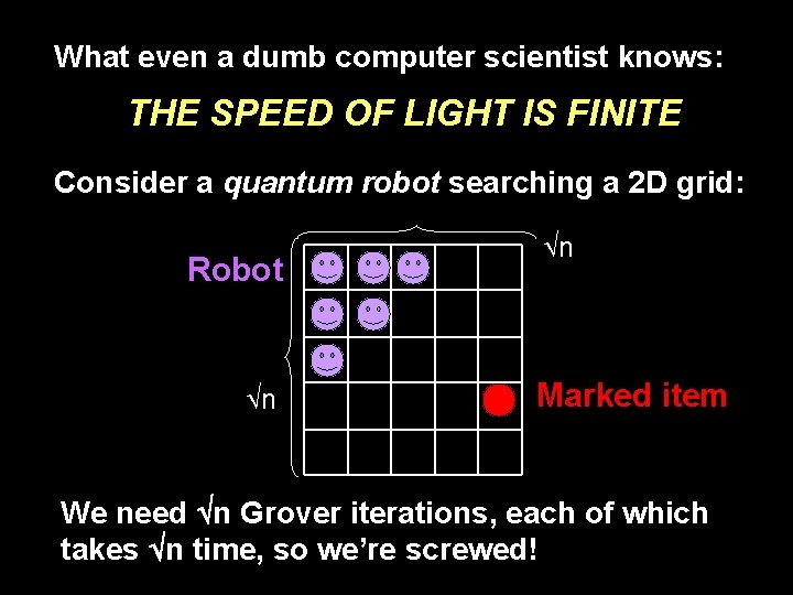 What even a dumb computer scientist knows: THE SPEED OF LIGHT IS FINITE Consider