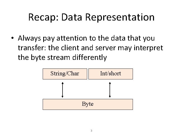 Recap: Data Representation • Always pay attention to the data that you transfer: the